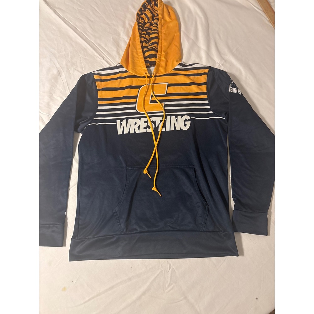 Holloway Wrestling Hoodie Adult Small Blue Yellow Excellent Tiger Stripe Graphic